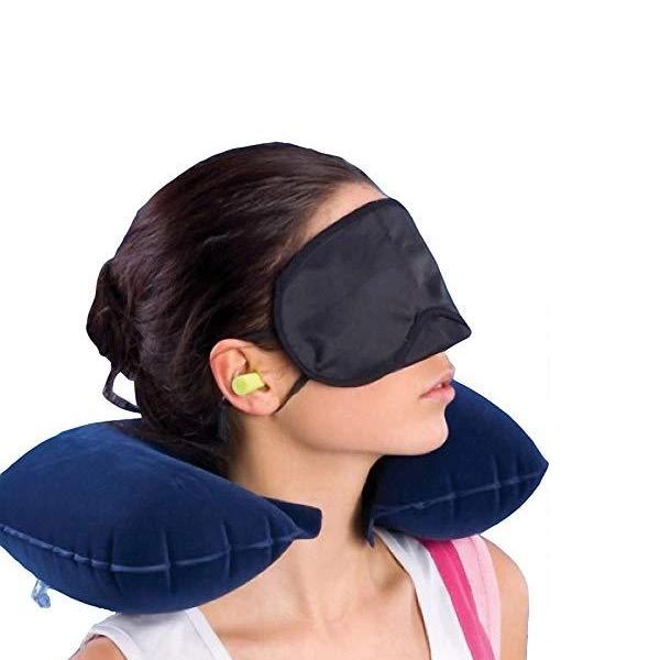 Travel essentials kit with pillow and eye mask. Travel essentials kit with pillow and eye mask.